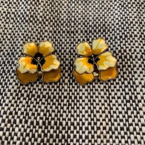 Yellow pansy clip on earrings